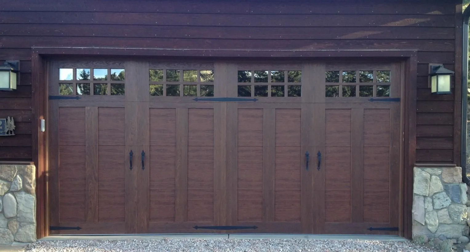 wood finish steel garage door